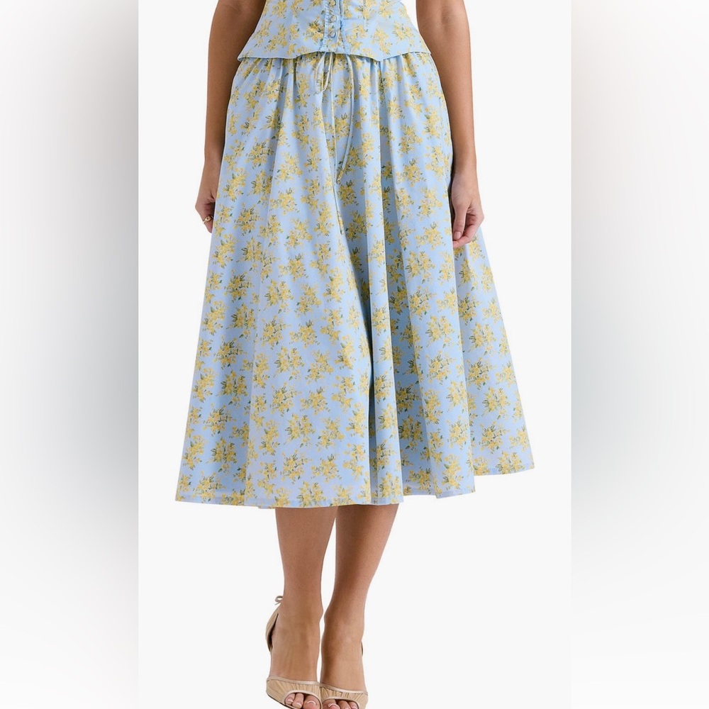 House of cb Cora Gathered Lace-Up Midi Skirt NWT